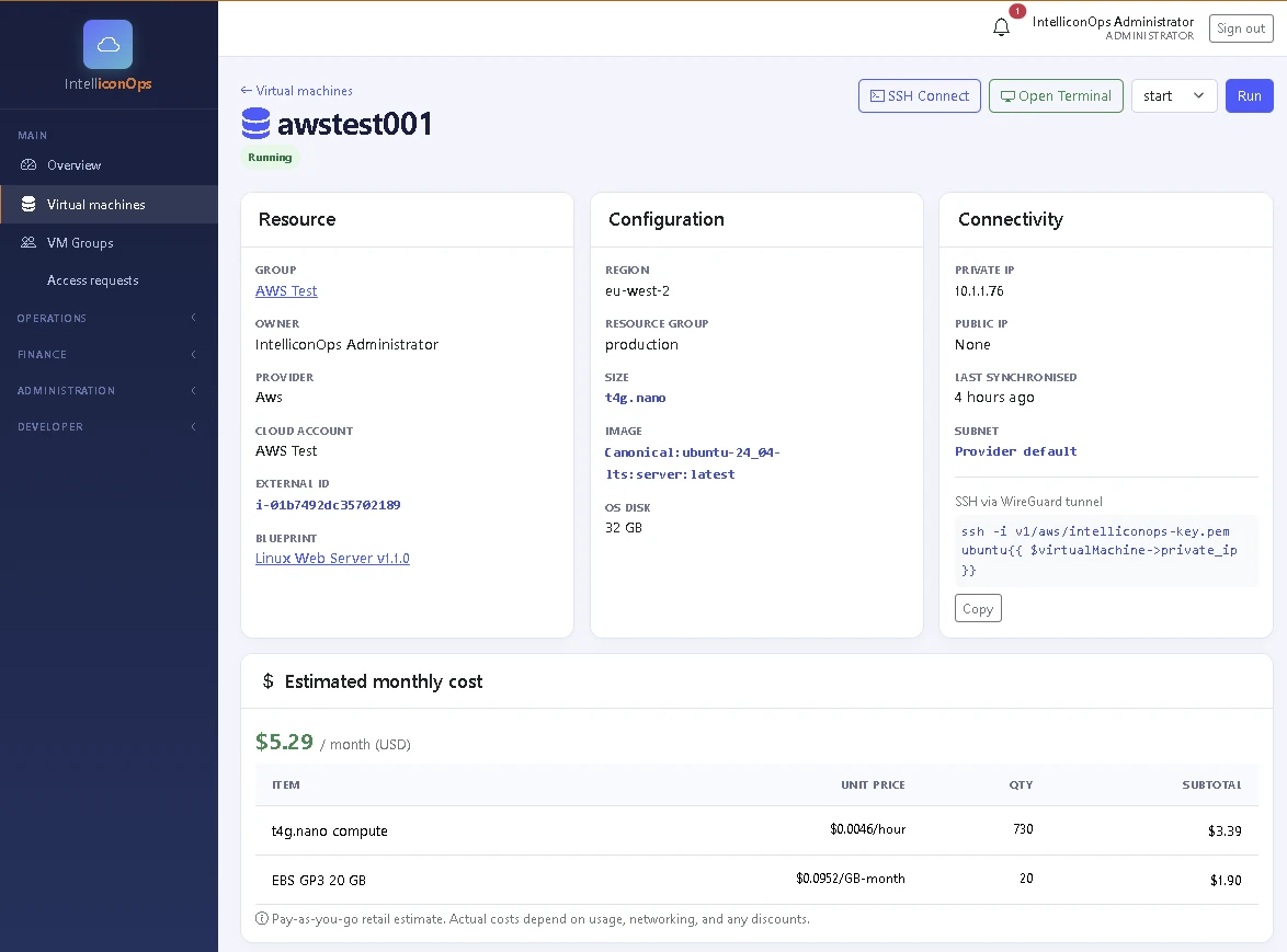 IntelliconOps AWS AWS EC2 — Open Terminal screenshot