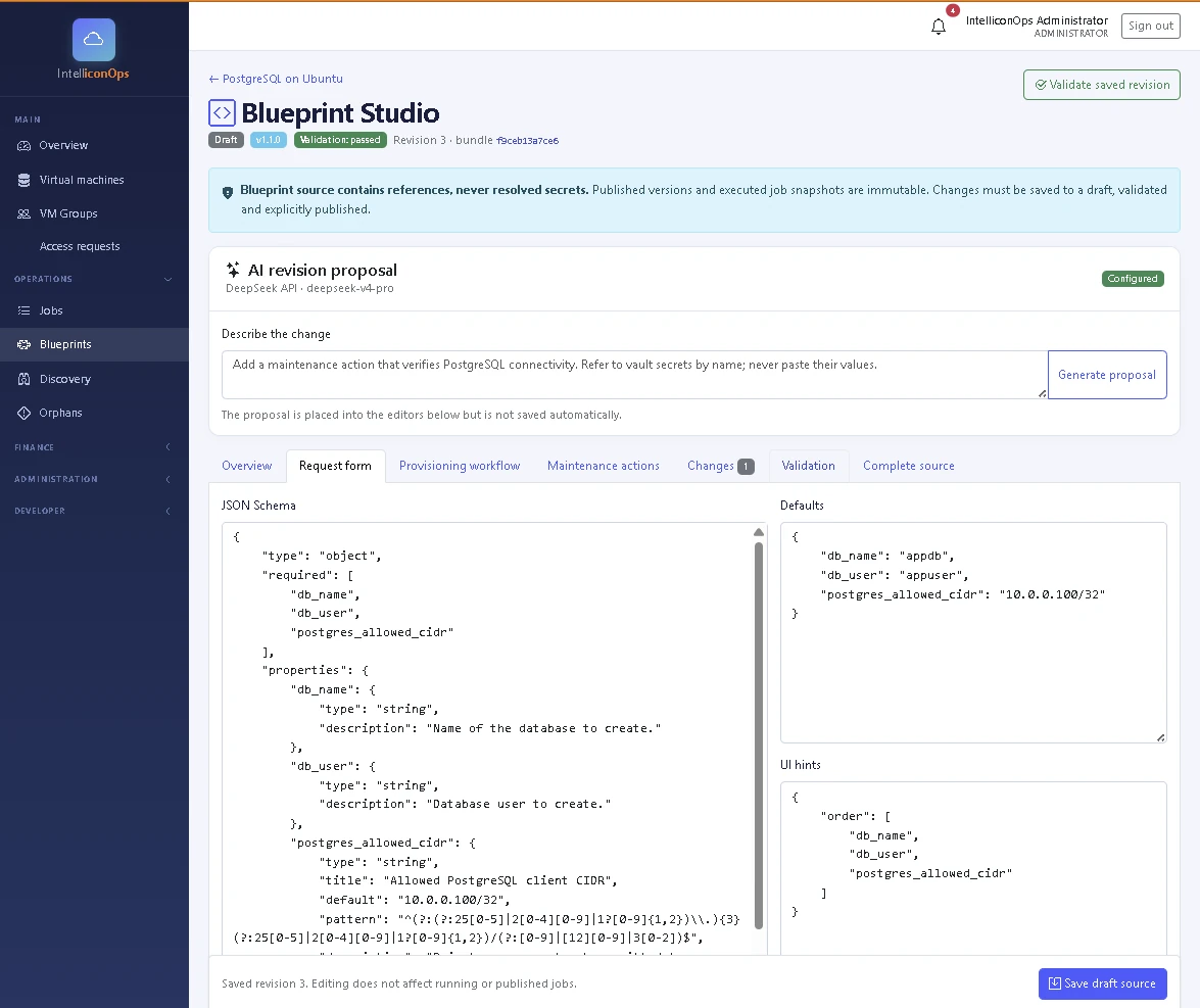 IntelliconOps Blueprint Studio request form tab