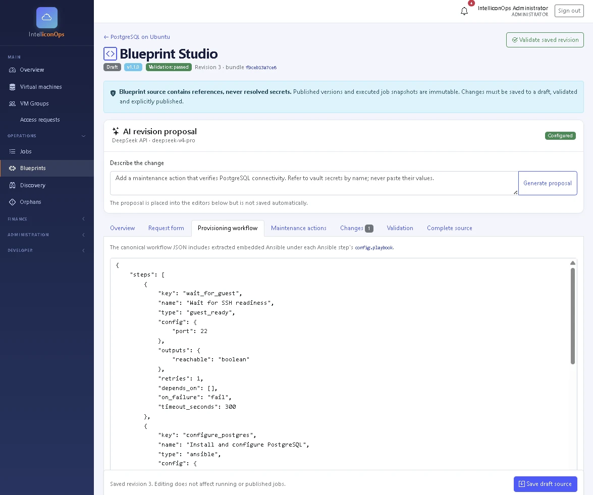IntelliconOps Blueprint Studio provisioning workflow tab