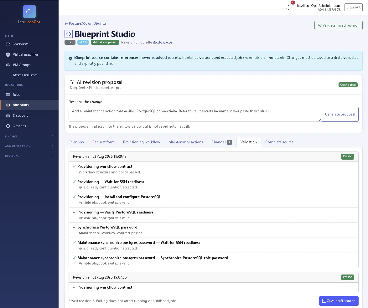 IntelliconOps Blueprint Studio validation tab