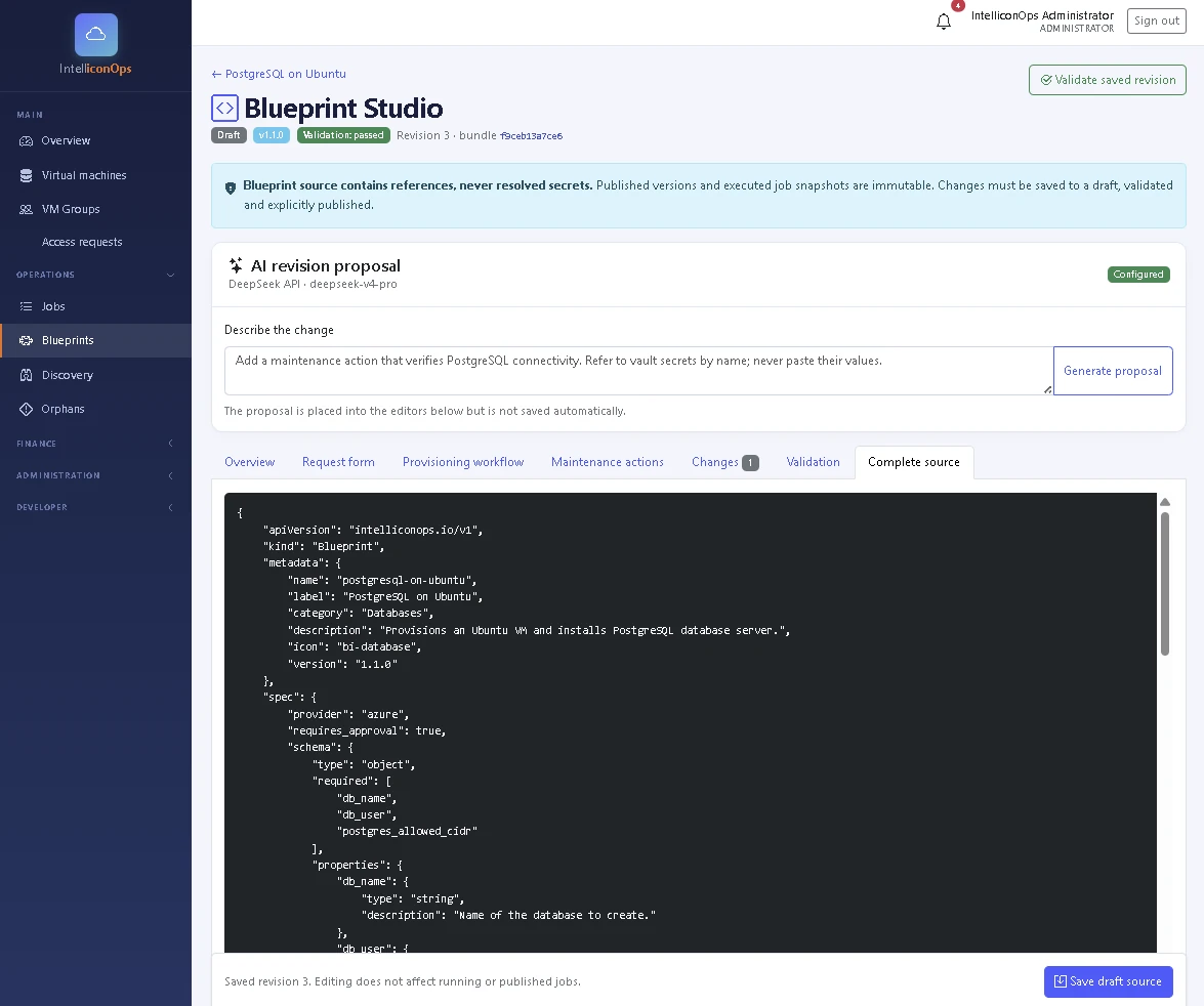IntelliconOps Blueprint Studio complete source tab